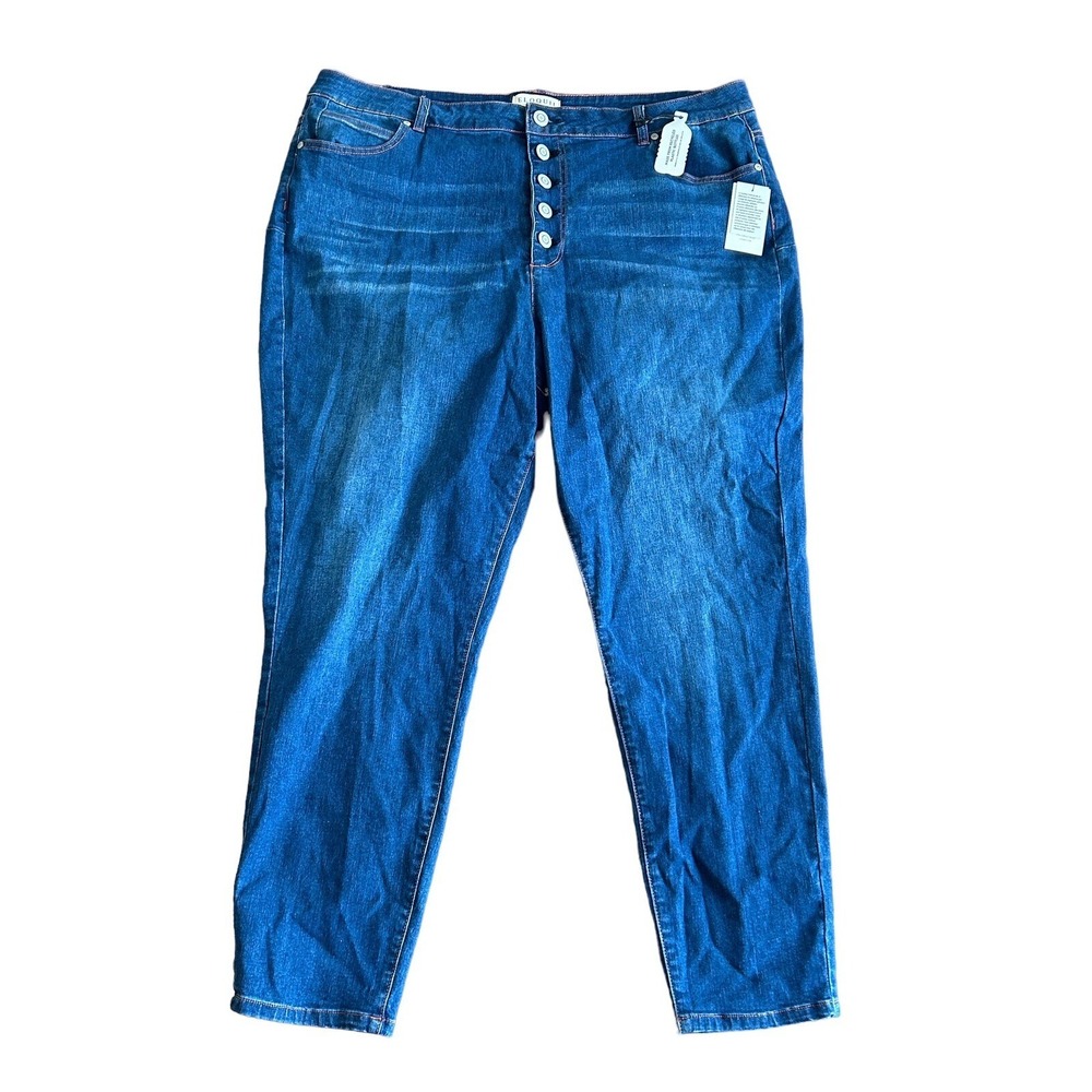 Eloquii Womens Dark Wash High Rise Button Fly Skinny Jeans‎ Plus Size 24 V NWT